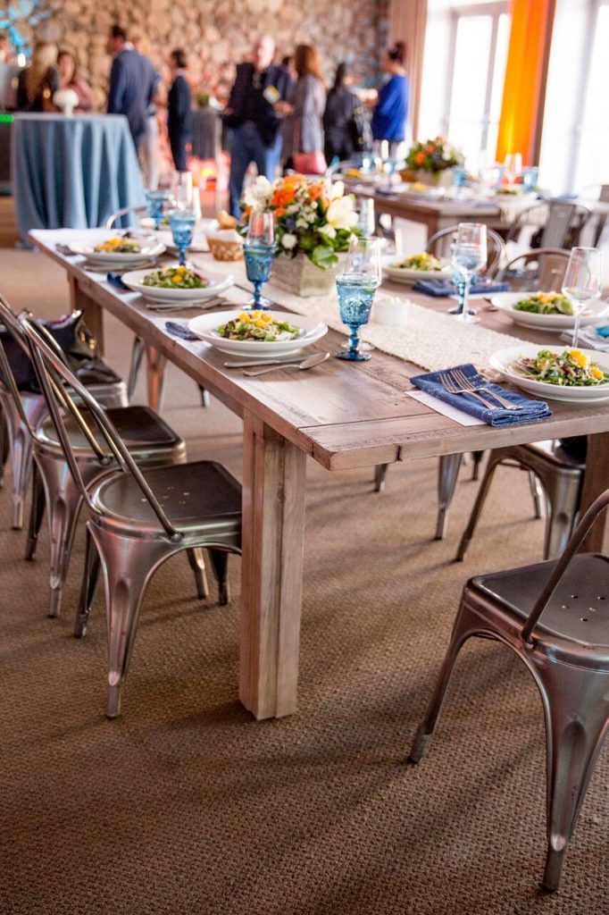 Rustic Table set with plates and crystal goblets