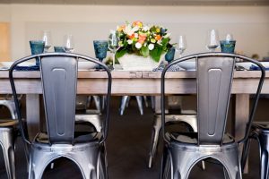 Rustic table and vintage style chairs