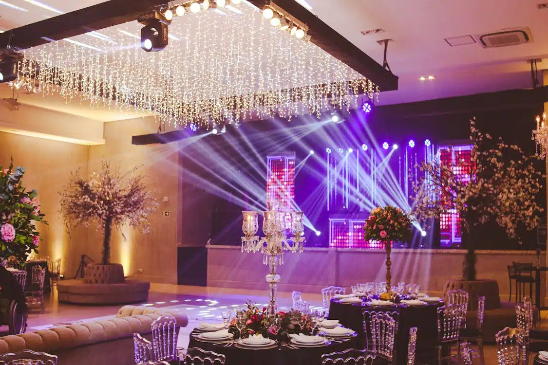 beautiful event lighting and lounge furniture