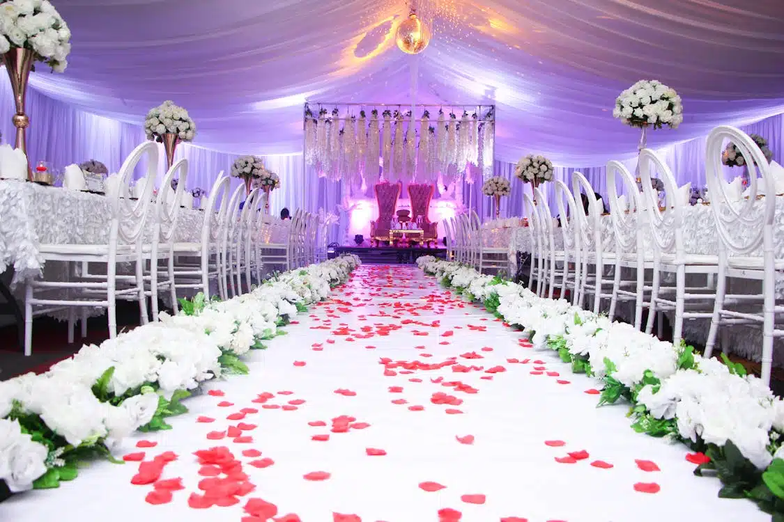 decorated wedding venue with tent