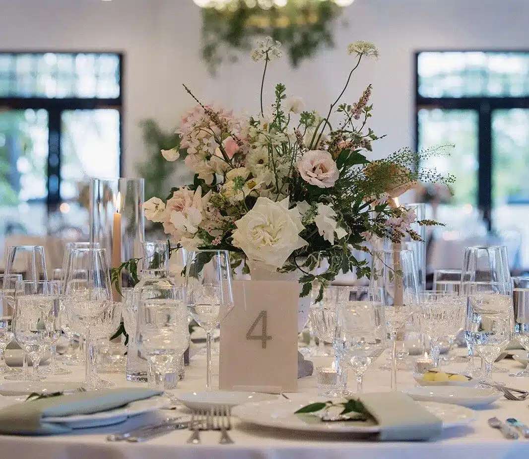 table decor with transparent glassware