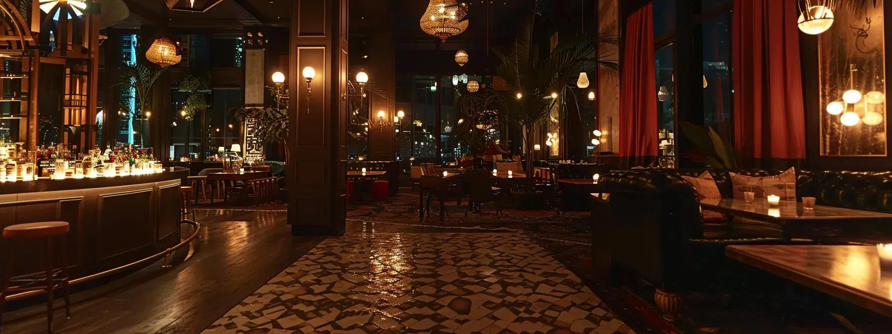 an elegantly arranged event space showcases a fusion of vintage and modern decor, emphasizing a sophisticated atmosphere with striking centerpieces and tailored lighting, perfect for a unique venue setting.