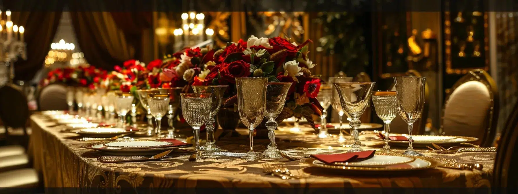 an opulent event table elegantly adorned with luxurious silk and damask linens, showcasing intricate craftsmanship and sumptuous textures, set against a sophisticated urban backdrop, creates a captivating atmosphere of exclusivity and refinement.