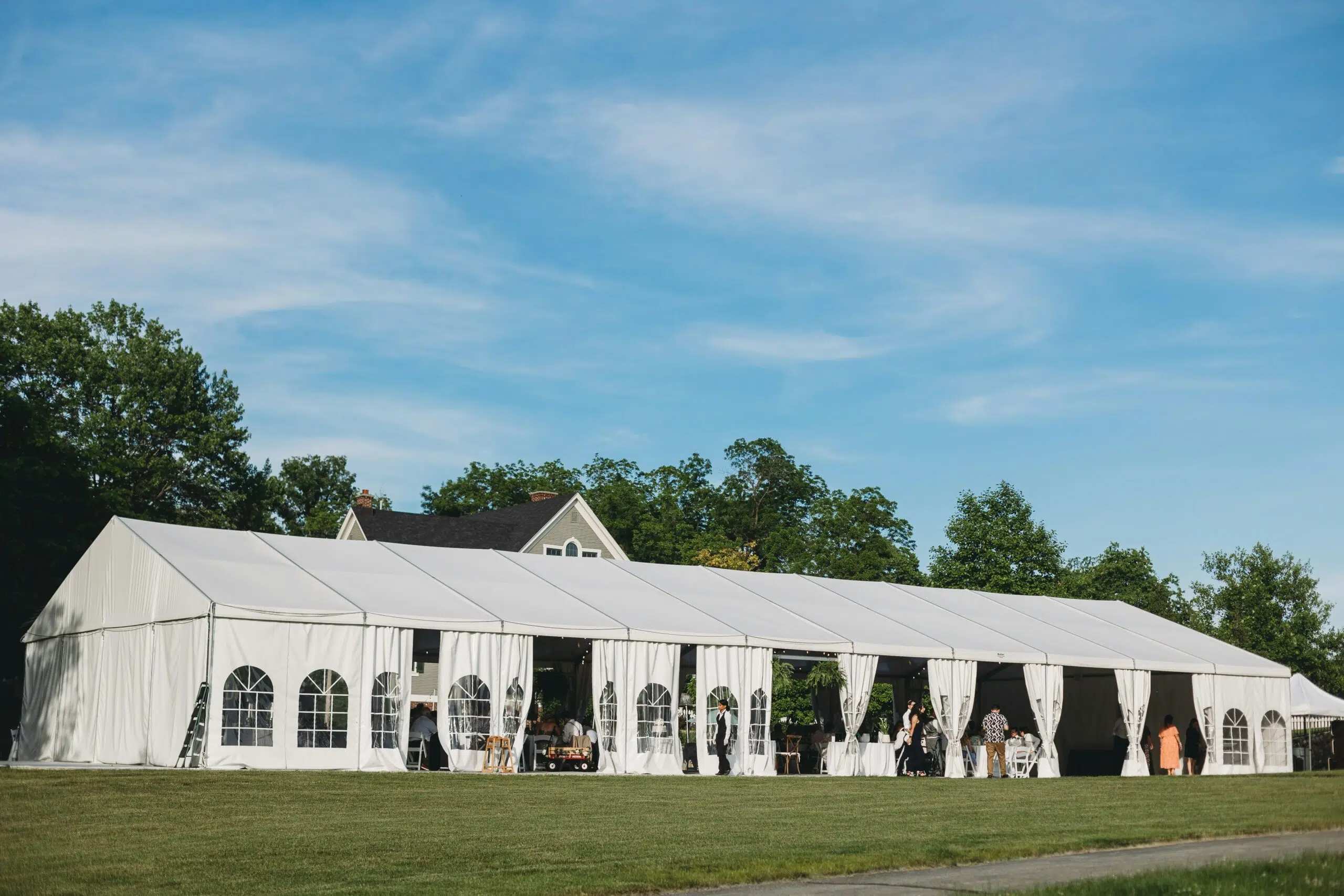 enclosed white tent setup