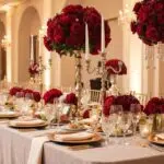 Elegant wedding reception with premium tableware and linens enhancing the celebration atmosphere