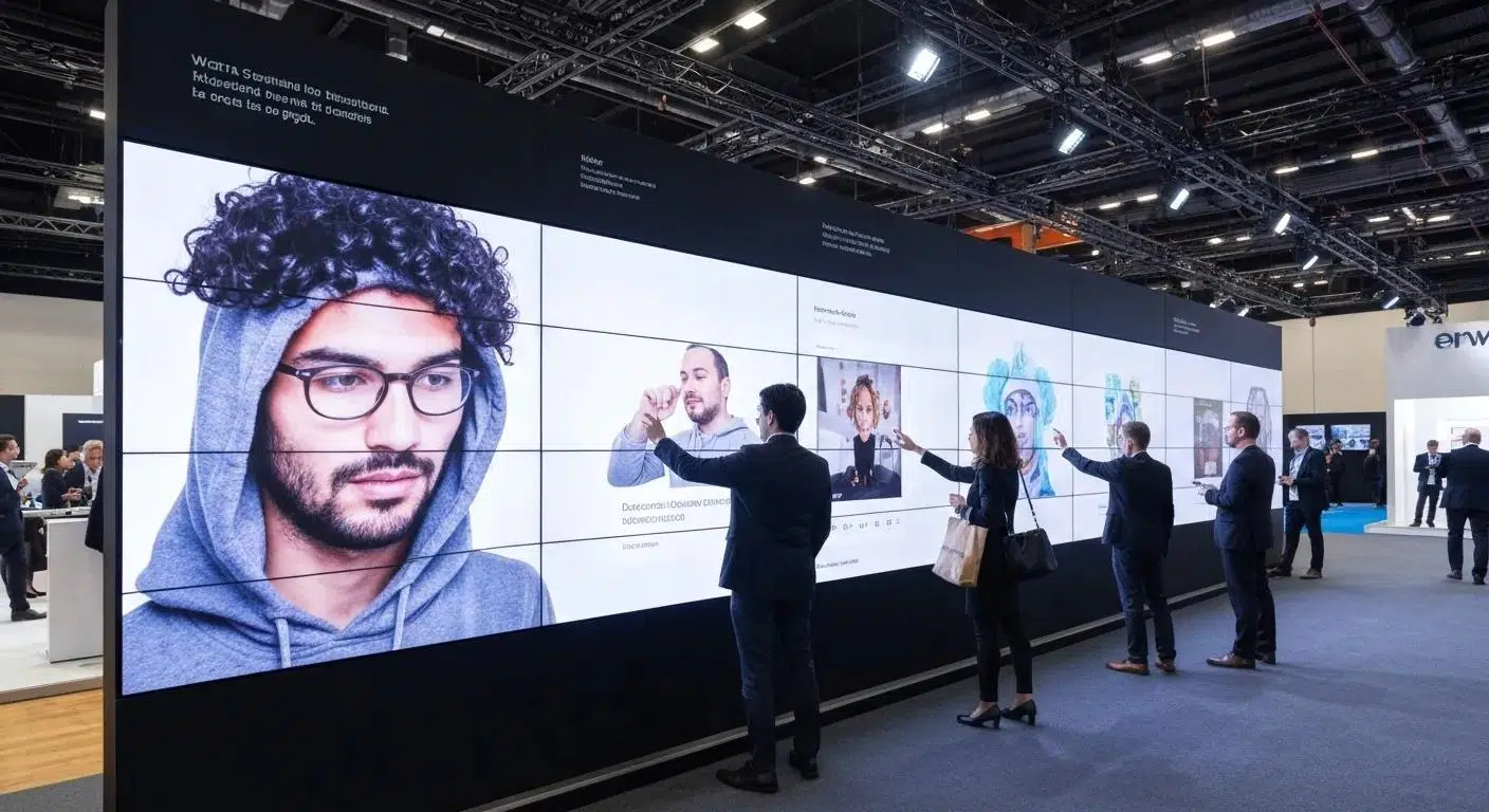 Dynamic digital display engaging attendees at a modern event
