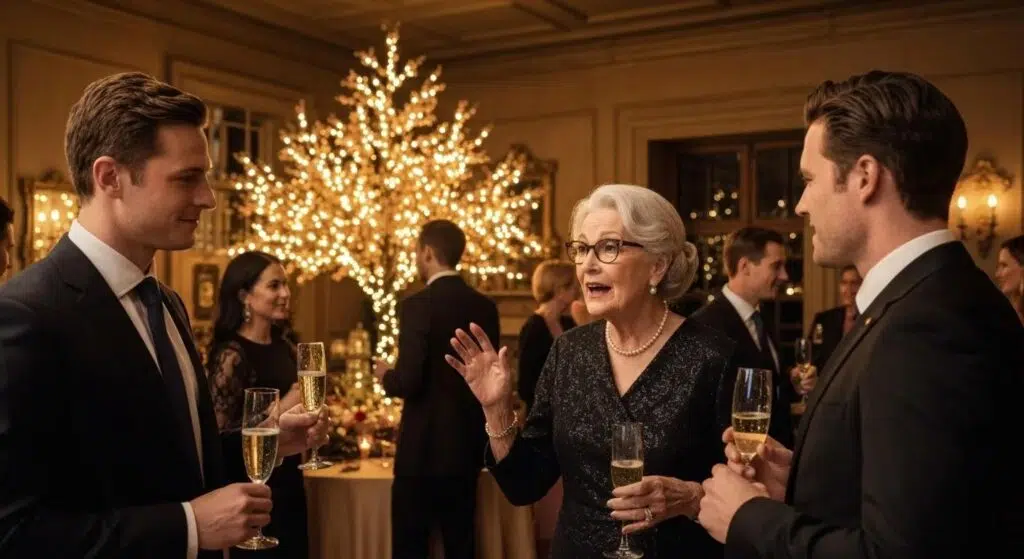 Elegant New Year’s Eve party setup with stylish furniture and festive decor