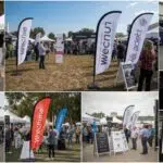 Diverse event signage rentals enhancing brand presence in a lively event setting