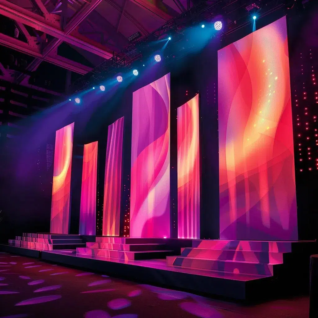 Customizable modular stage for an award night with LED uplighting and branded backdrop