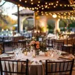 Elegant wedding setup featuring all-inclusive rental items like tables, chairs, and decor