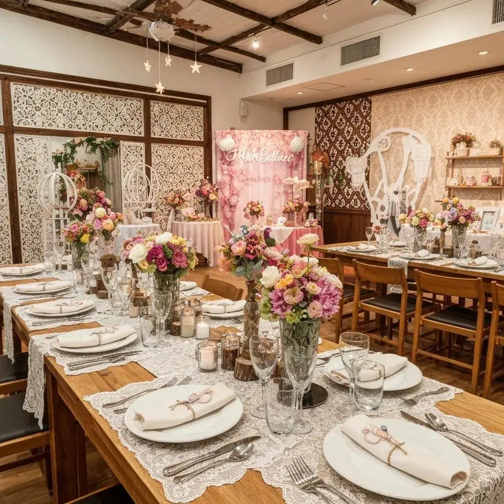 Personalized event décor showcasing unique styling elements and vibrant atmosphere