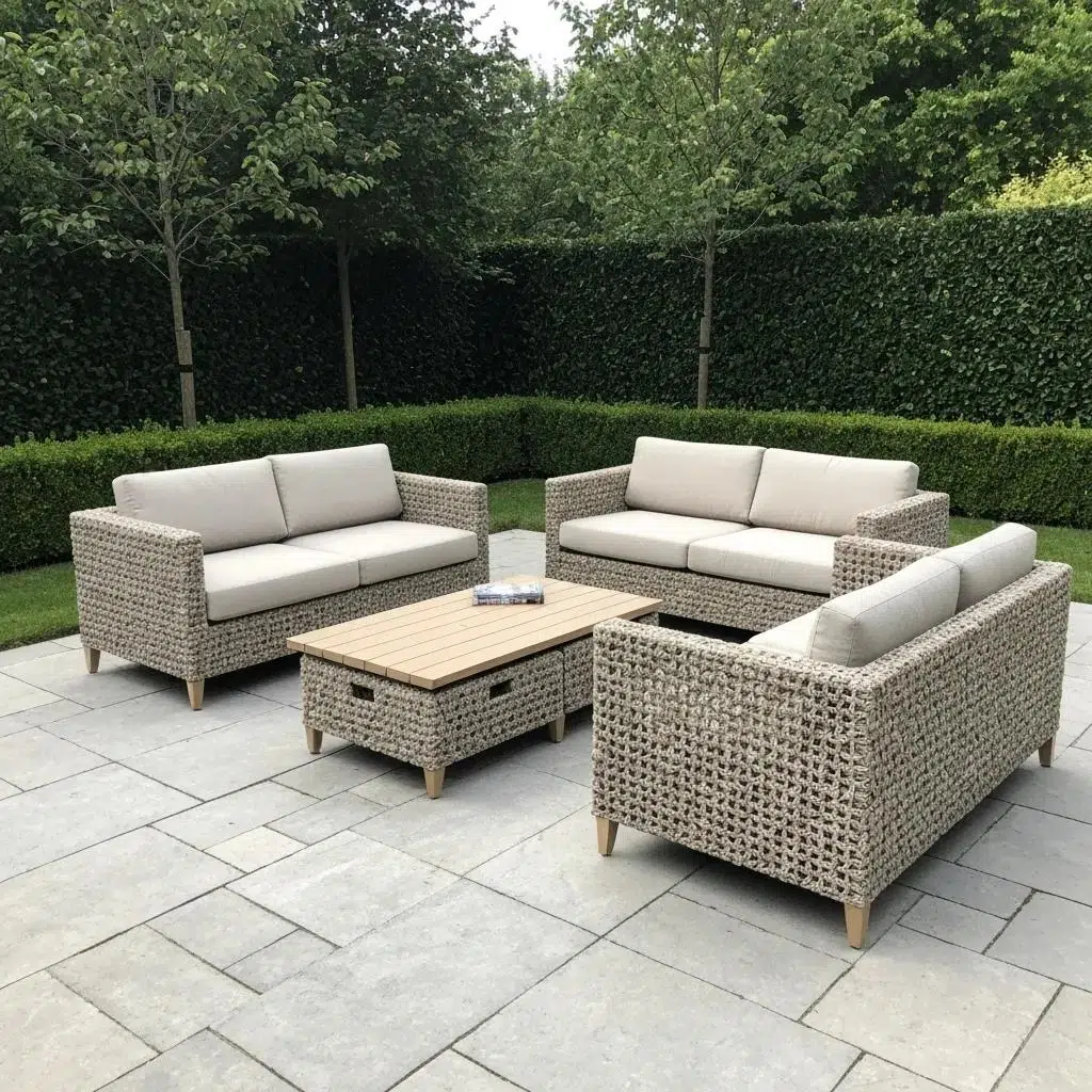 Luxurious party furniture setup showcasing elegant sofas and chic dining arrangements