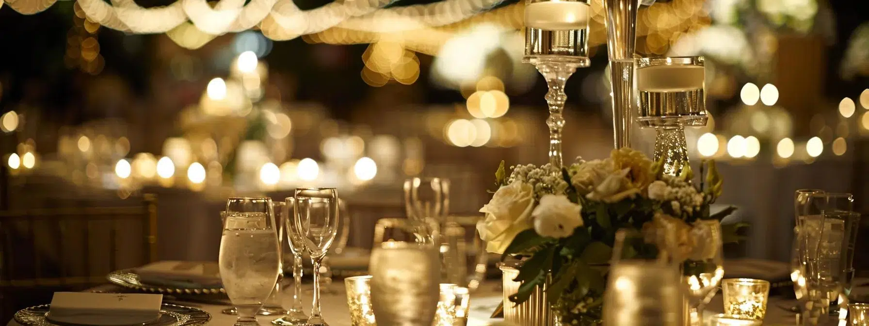 a lavish wedding reception filled with elegantly set tables adorned with unique, opulent add-ons like bespoke centerpieces and sophisticated lighting, showcasing the transformative impact of thoughtful enhancements on the overall atmosphere.