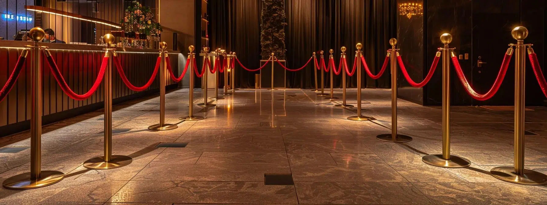 an event space adorned with rich, deep-colored velvet ropes 