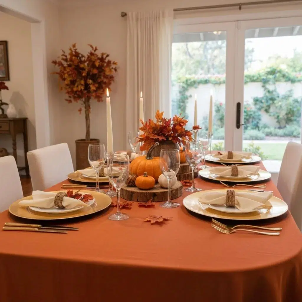 Cozy fall table setting with warm tones and seasonal decorations in Los Angeles