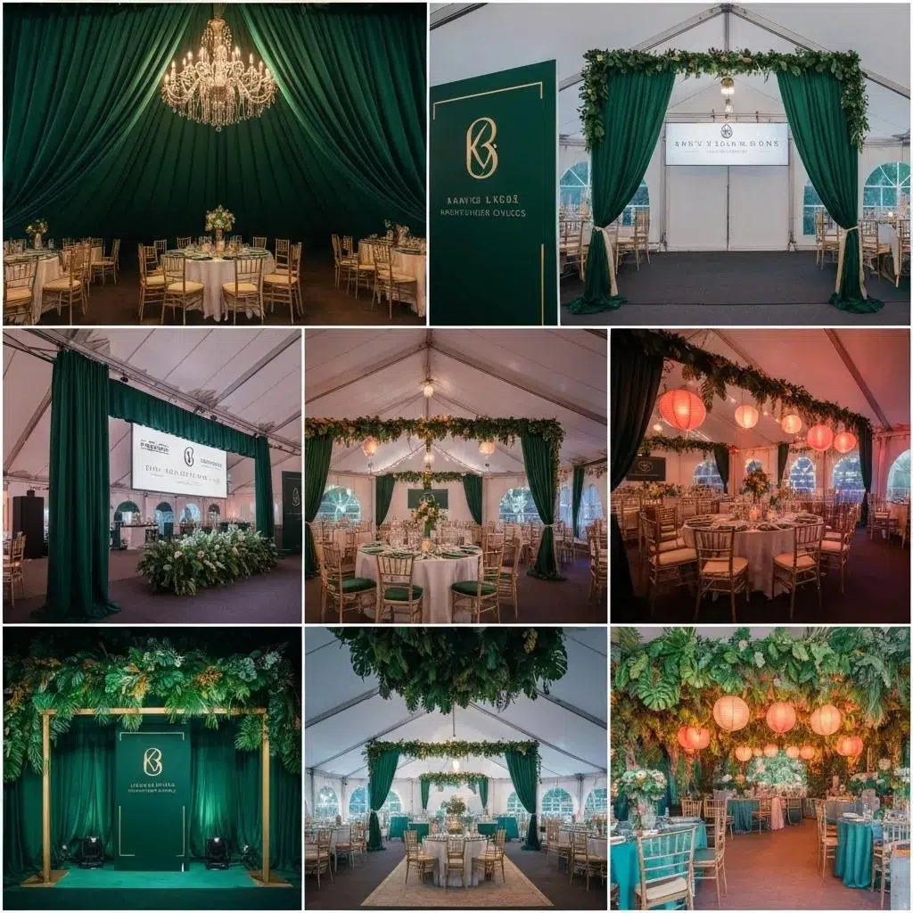 A luxuriously customized tent adorned with bespoke drapery and thematic decor, reflecting a specific event style