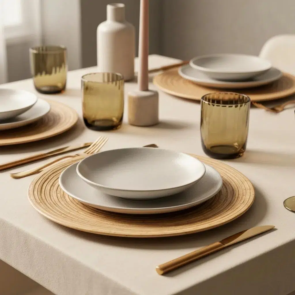Eco-friendly luxury wedding tableware featuring bamboo and recycled materials