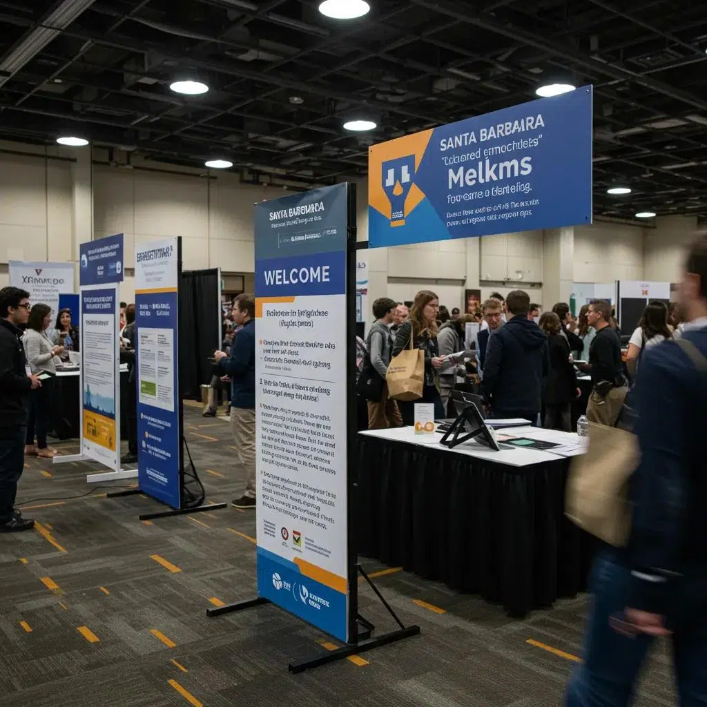 Custom event signage aiding attendee navigation and engagement at a Santa Barbara conference