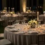 Elegant dining setup for a gala in Santa Barbara with luxurious tableware and decor