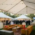 Elegant event setup in Southern California with tents and stylish furniture