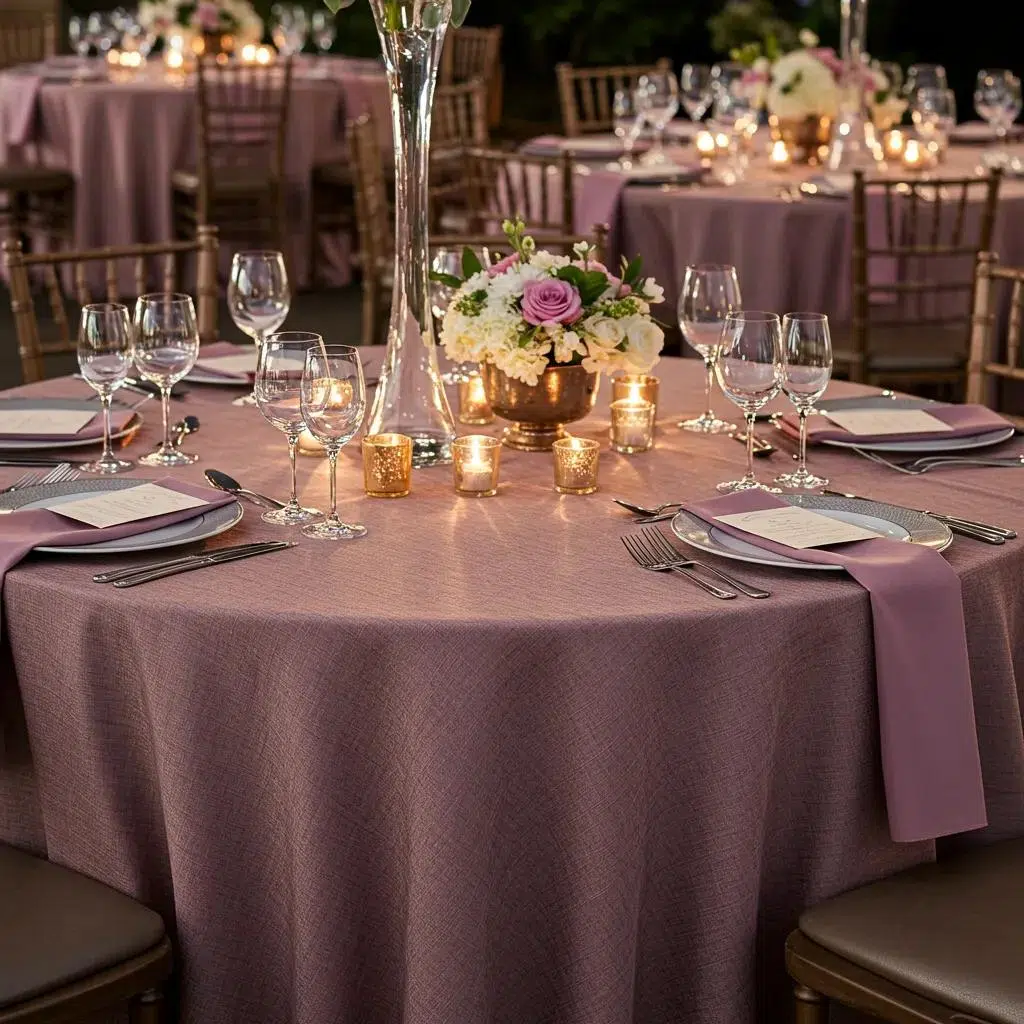 Elegant table setting with luxury linens showcasing texture and color depth for events in Camarillo