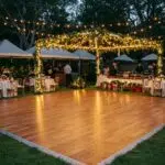Festive dance floor setup for holiday celebrations in Santa Barbara, showcasing a warm and inviting atmosphere