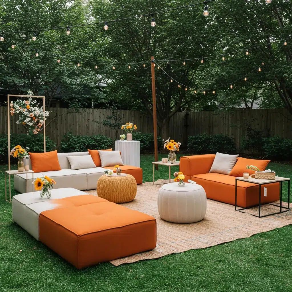 Stylish decor and furniture rentals enhancing home event aesthetics