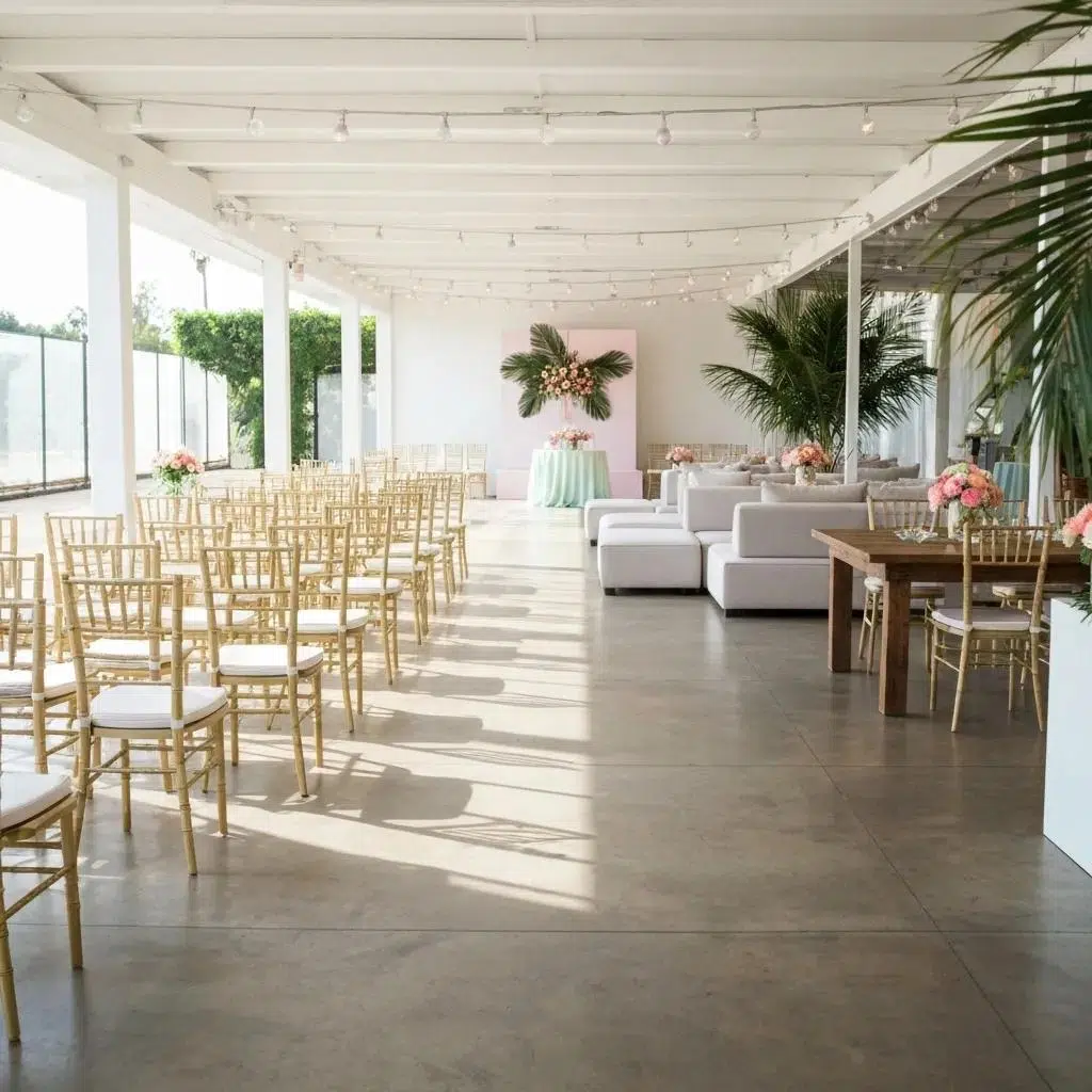 Stylish furniture rentals for Southern California events including Chiavari chairs and farmhouse tables