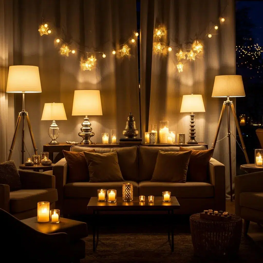 Warm, ambient lighting creating a cozy and inviting atmosphere in a lounge area