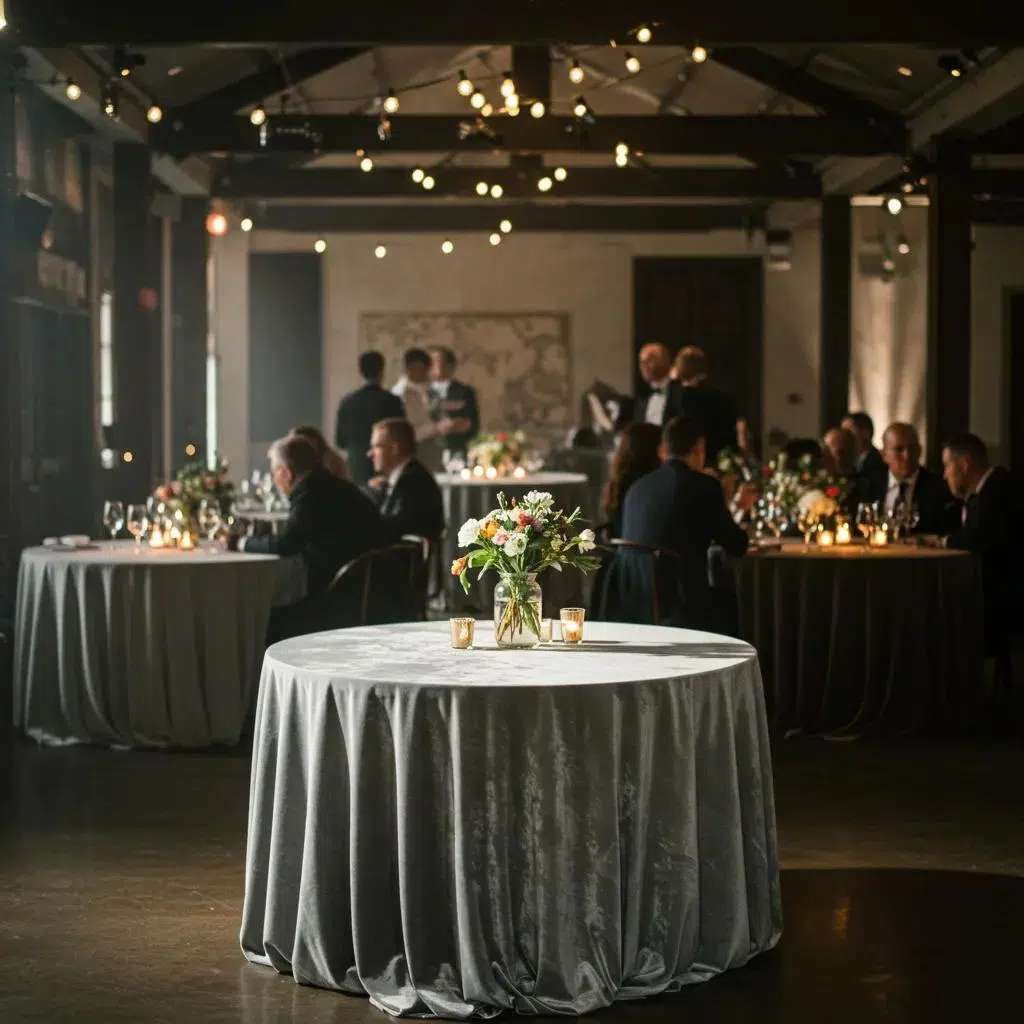 Wedding reception adorned with luxury linens, highlighting their role in enhancing ambiance and guest experience
