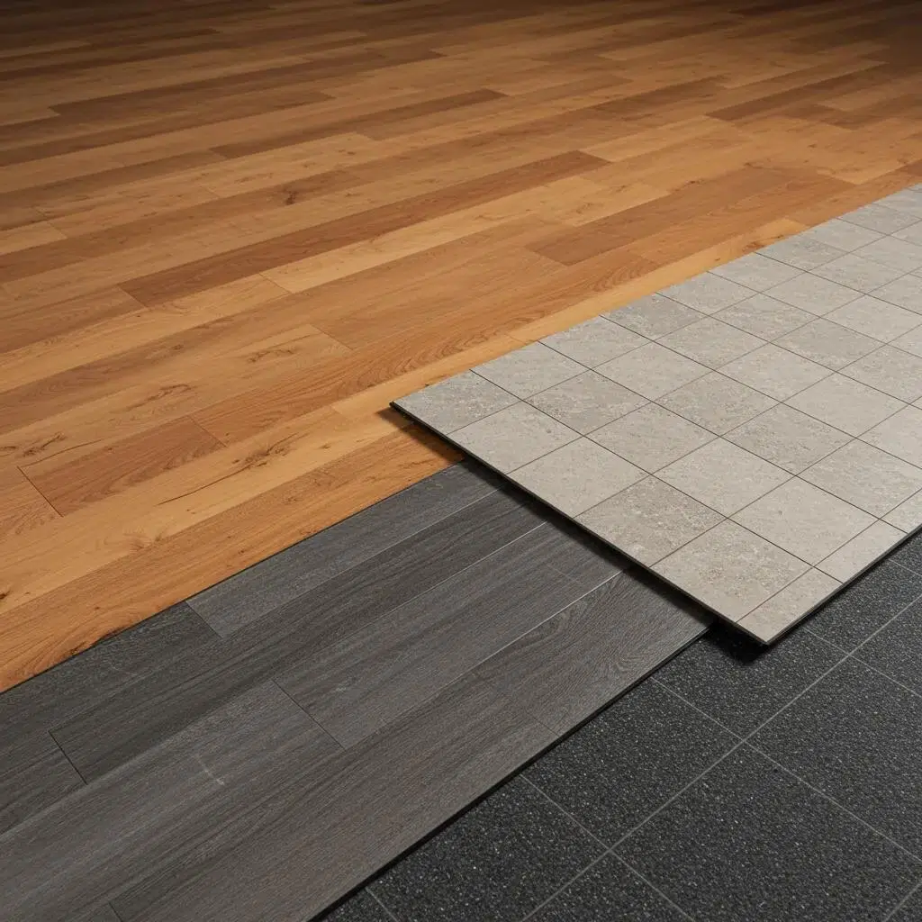 Different dance floor materials including engineered wood, vinyl, and interlocking tiles, showcasing water-resistant and slip-resistant options for winter events in Ventura.