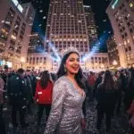 Festive New Year’s Eve party setup with elegant tents, luxurious furniture, and colorful lighting in Southern California