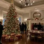 Festively decorated holiday venue in Ventura with a large Christmas tree and elegant decorations