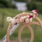 a tiara on a wedding chair