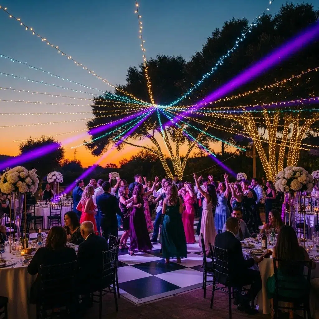 Elegant dance floor setup for events in Thousand Oaks and Simi Valley, featuring guests dancing and celebrating