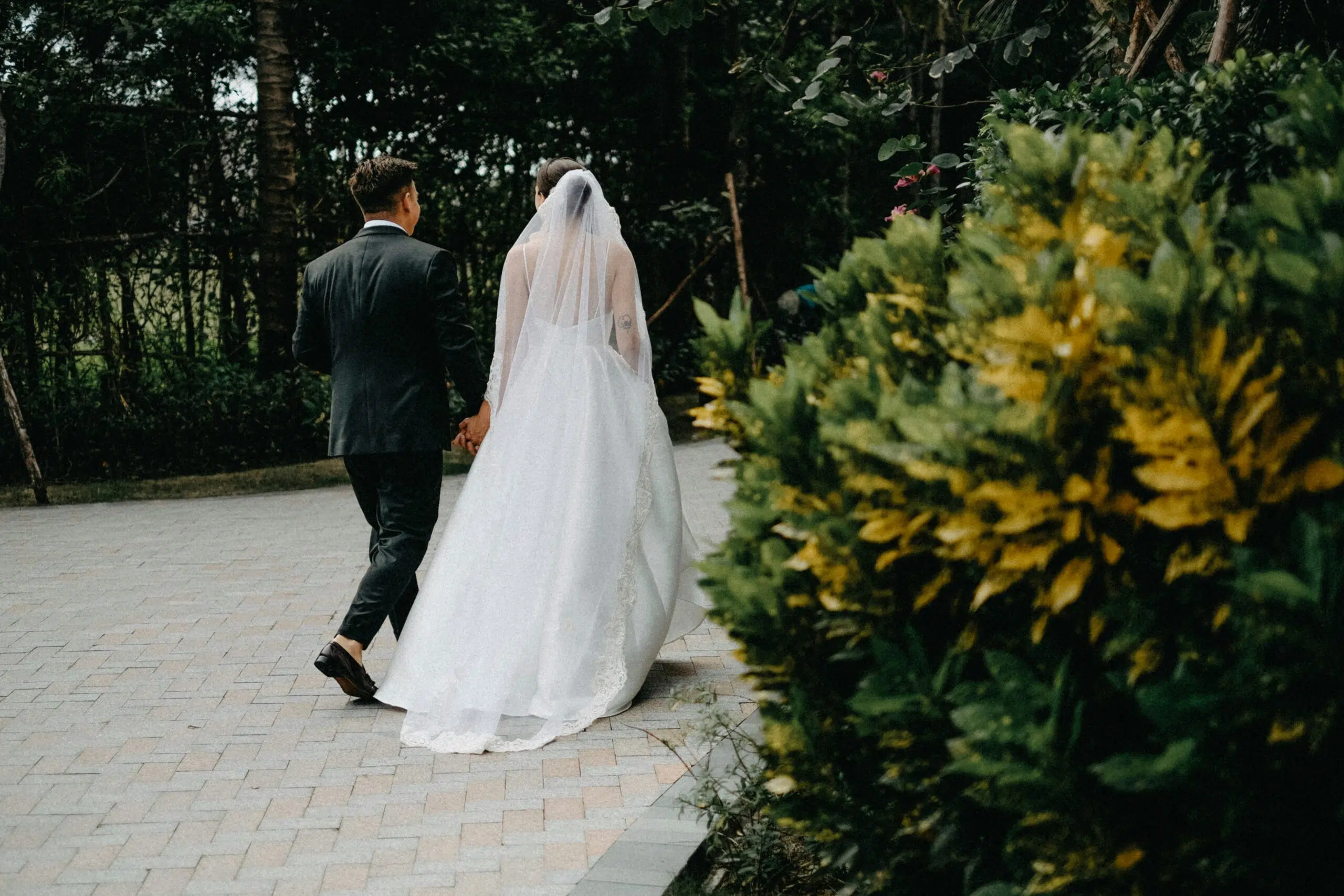 a couple at a backyard wedding