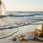 Couple planning a coastal wedding with essentials laid out
