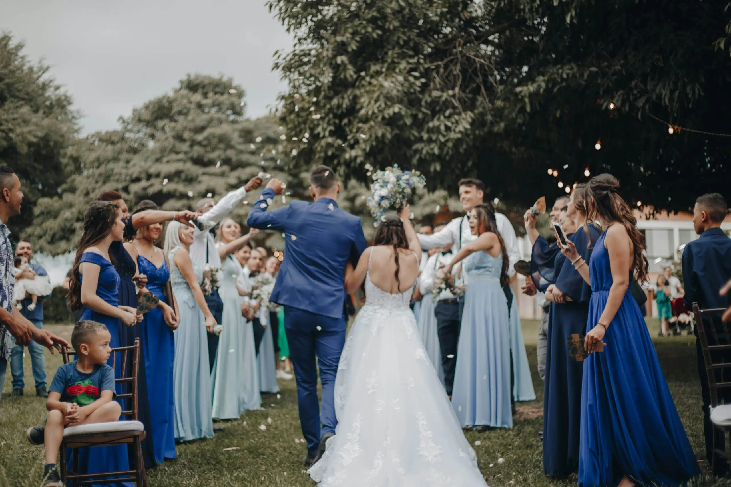 Couple celebrating their wedding day during an outdoor ceremony