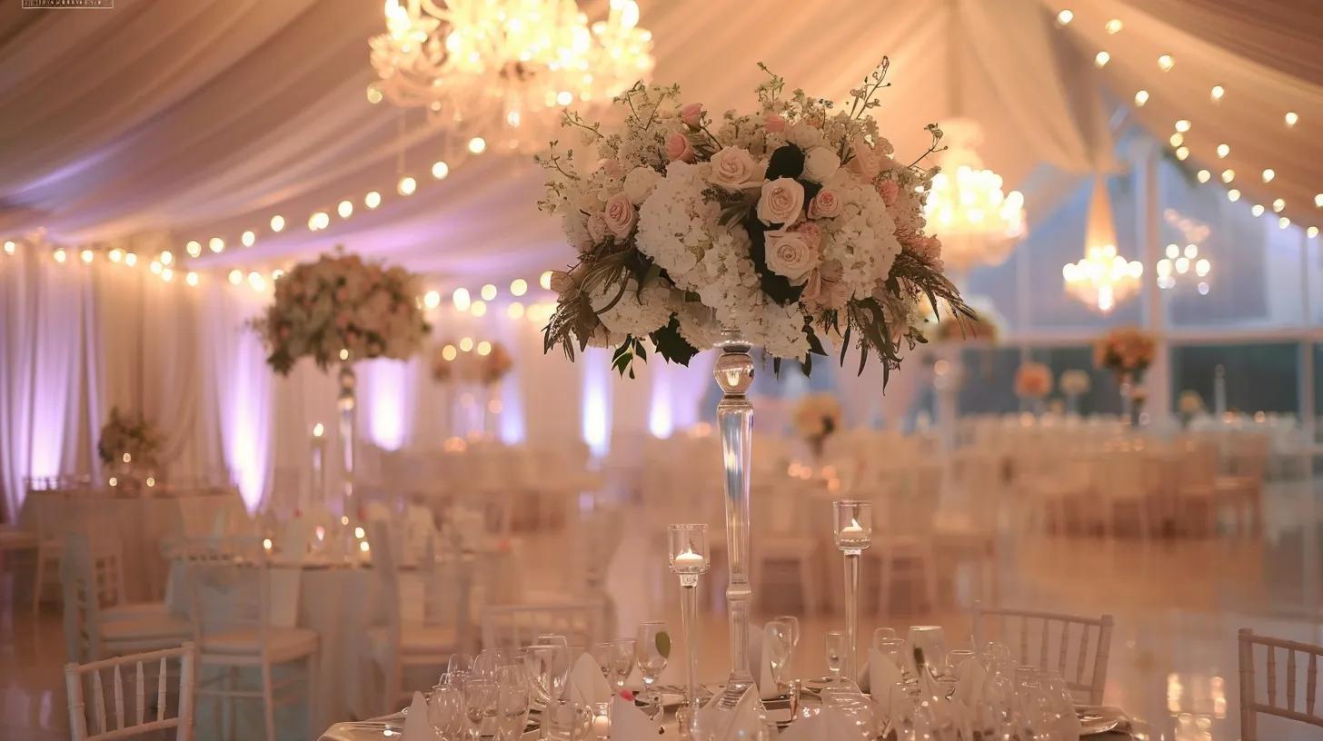 Wedding with tent, lighting, tables and chairs