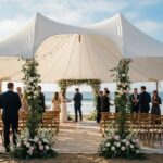 Elegant outdoor wedding tent in Santa Barbara with ocean view