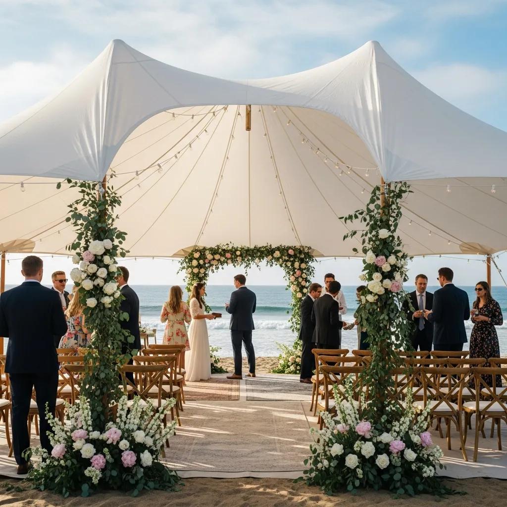 Elegant outdoor wedding tent in Santa Barbara with ocean view