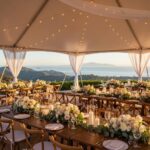 Outdoor wedding tent in Santa Barbara, elegantly decorated for a wedding event