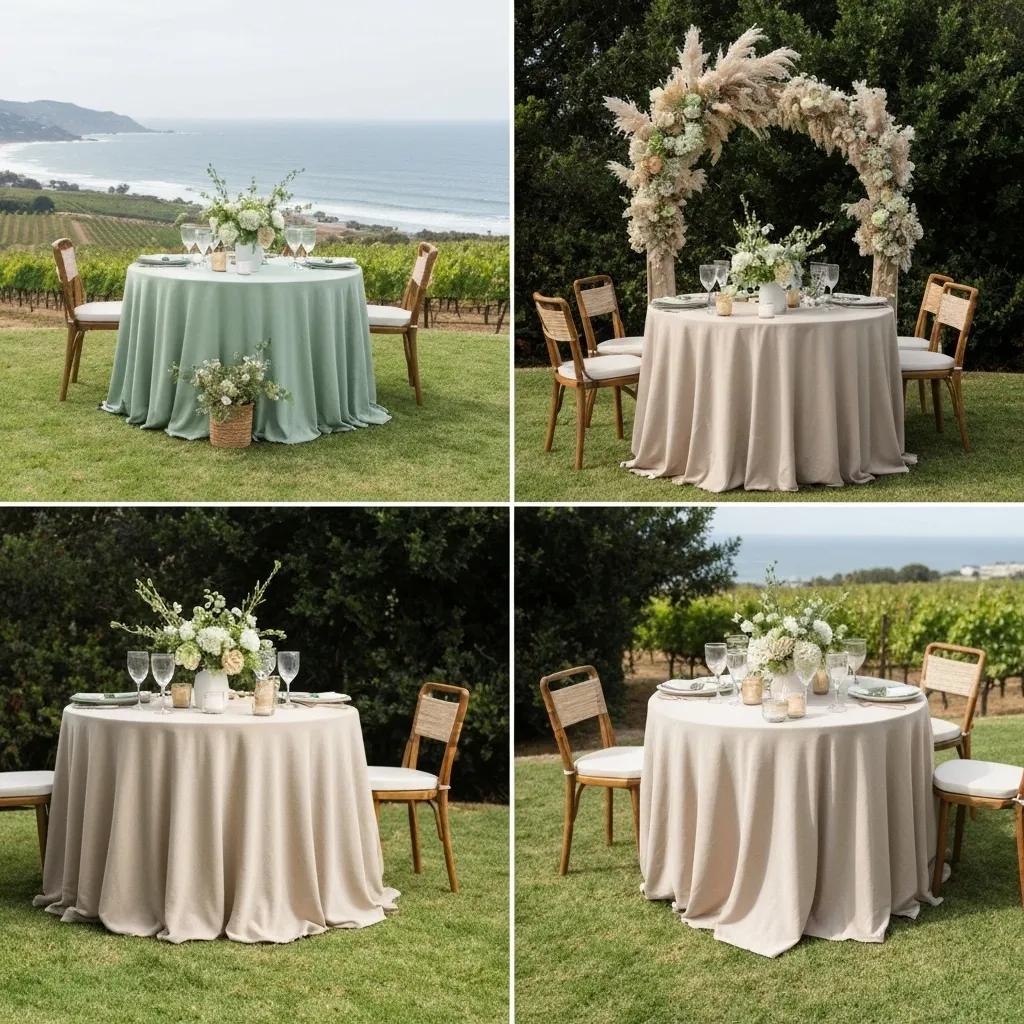 Outdoor event setup in Ventura with table linens reflecting local culture and coastal charm