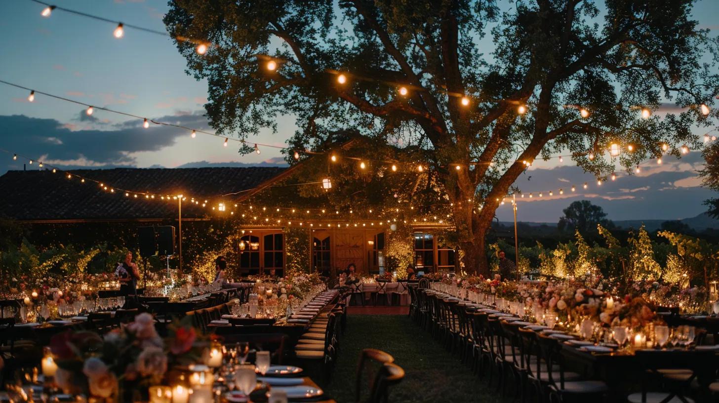 vineyard wedding, lighting and flowers