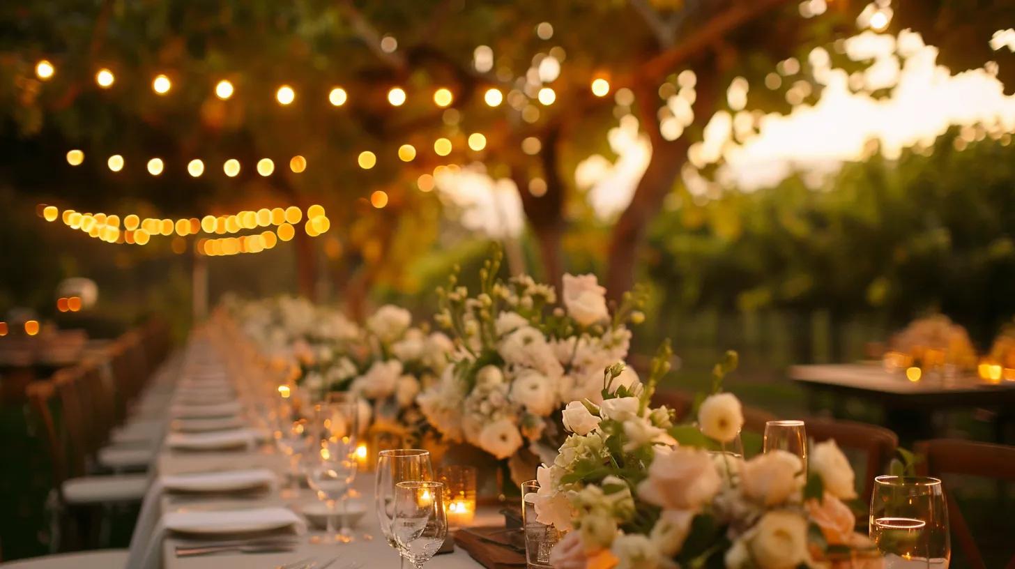 vineyard wedding, lighting and flowers