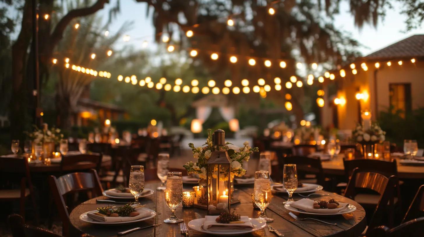 Outdoor wedding, lighting and flowers