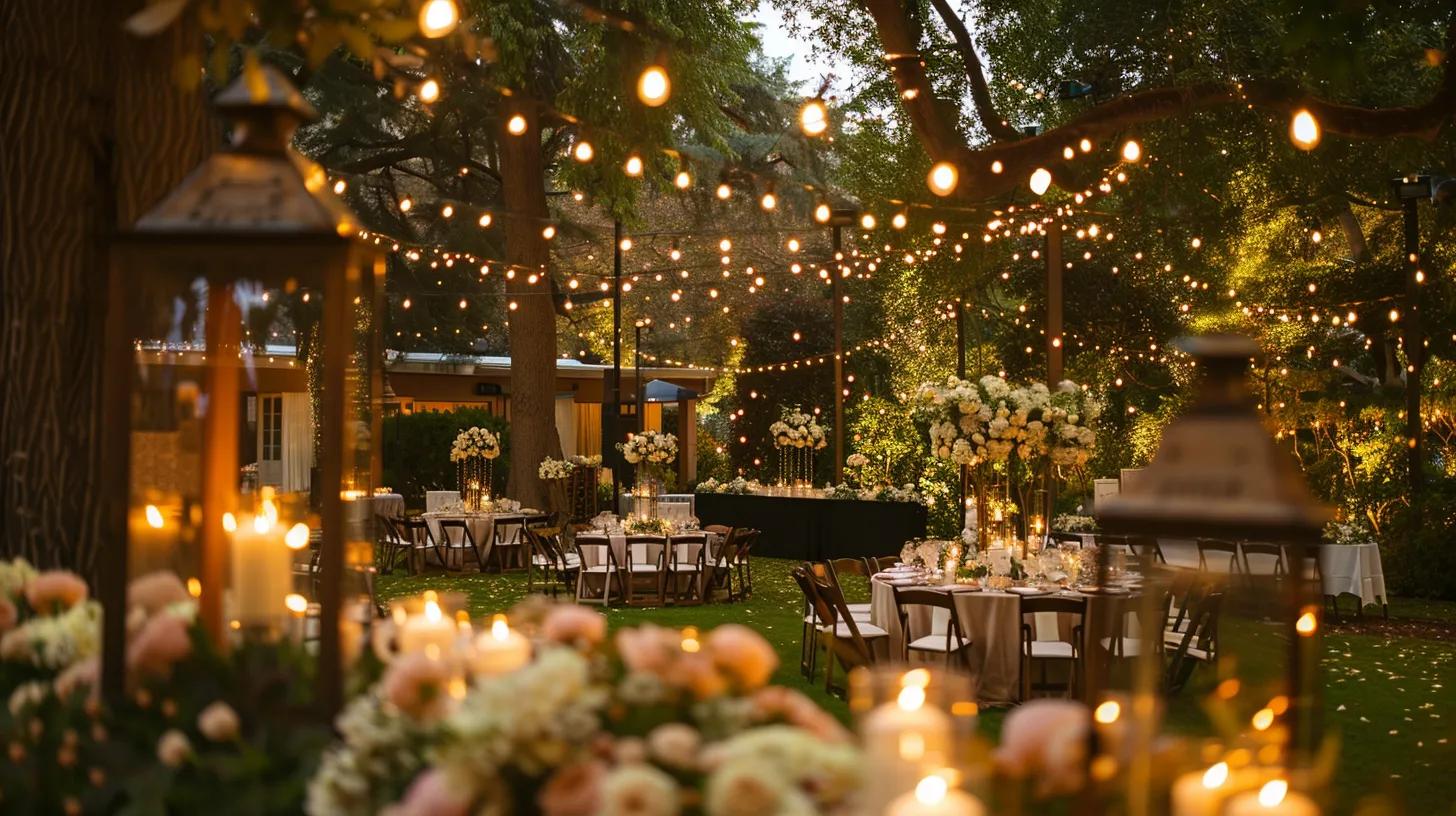 Outdoor wedding, lighting and flowers