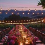 vineyard wedding, lighting and flowers