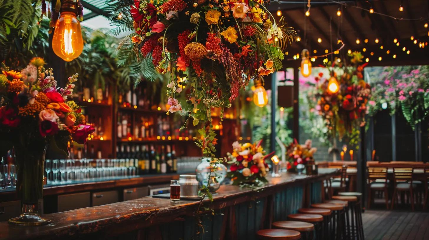 wedding bars, lighting, chairs and tables, flowers for summer
