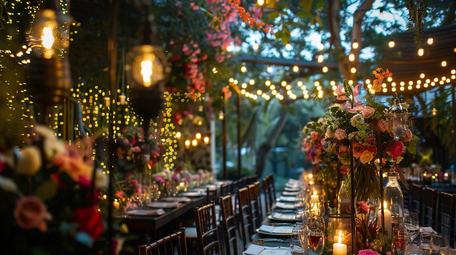 wedding, lighting, chairs and tables, flowers for decor